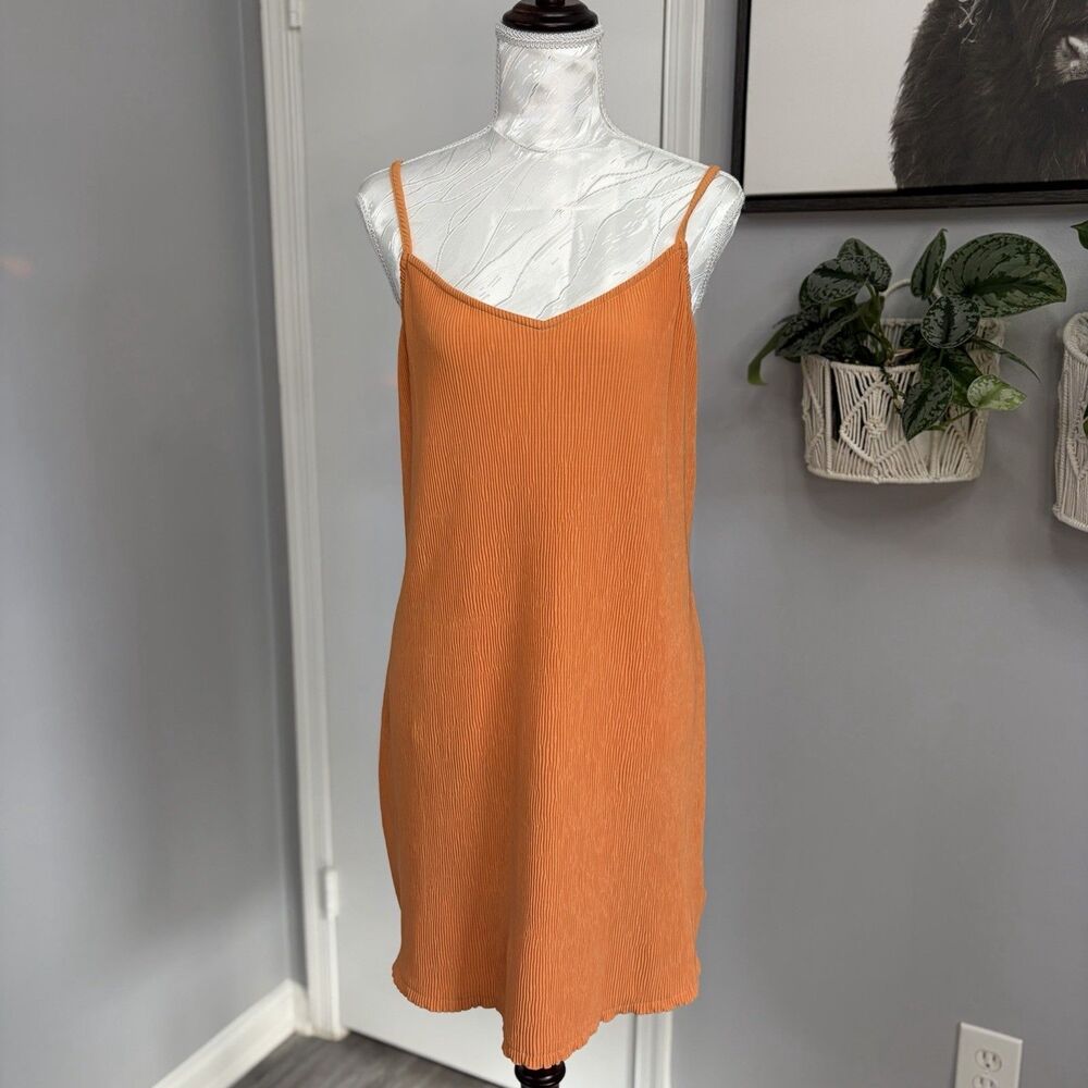 Vans Y2k Cami Dress Sz M Orange Crinkle Knit Spaghetti Strap Mini Summer Casual